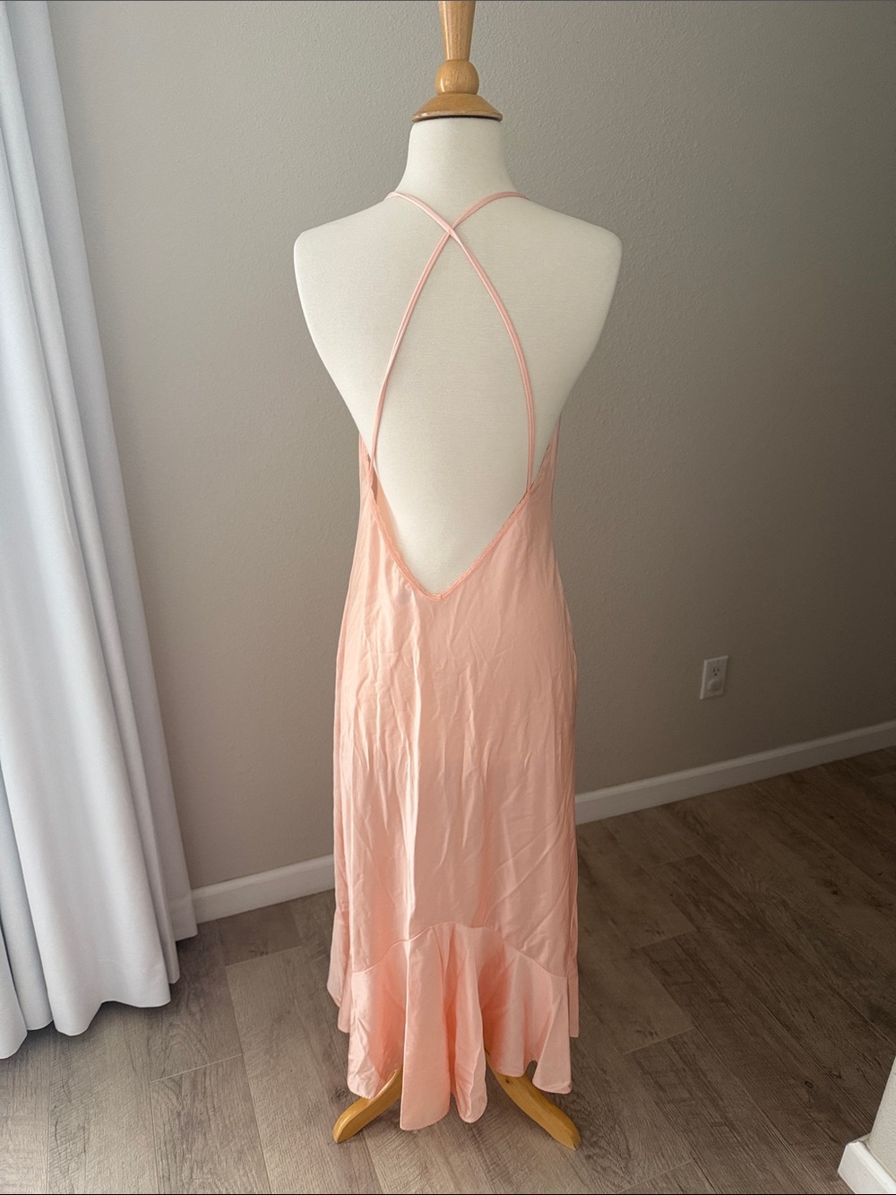 Vintage 100% Nylon Long Low Back Nightgown Peachy-Pink